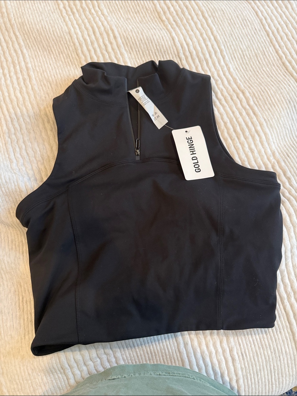 Gold Hinge Black Sleeveless Zip-Front Cropped Tank